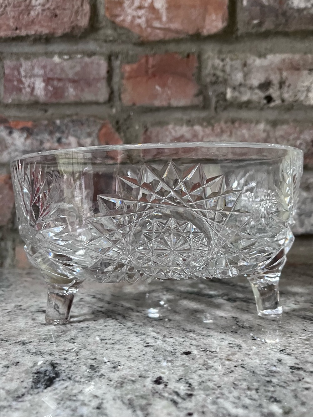 Retro Glam Vintage 3-Footed Cut Crystal Bowl (Flawless!)